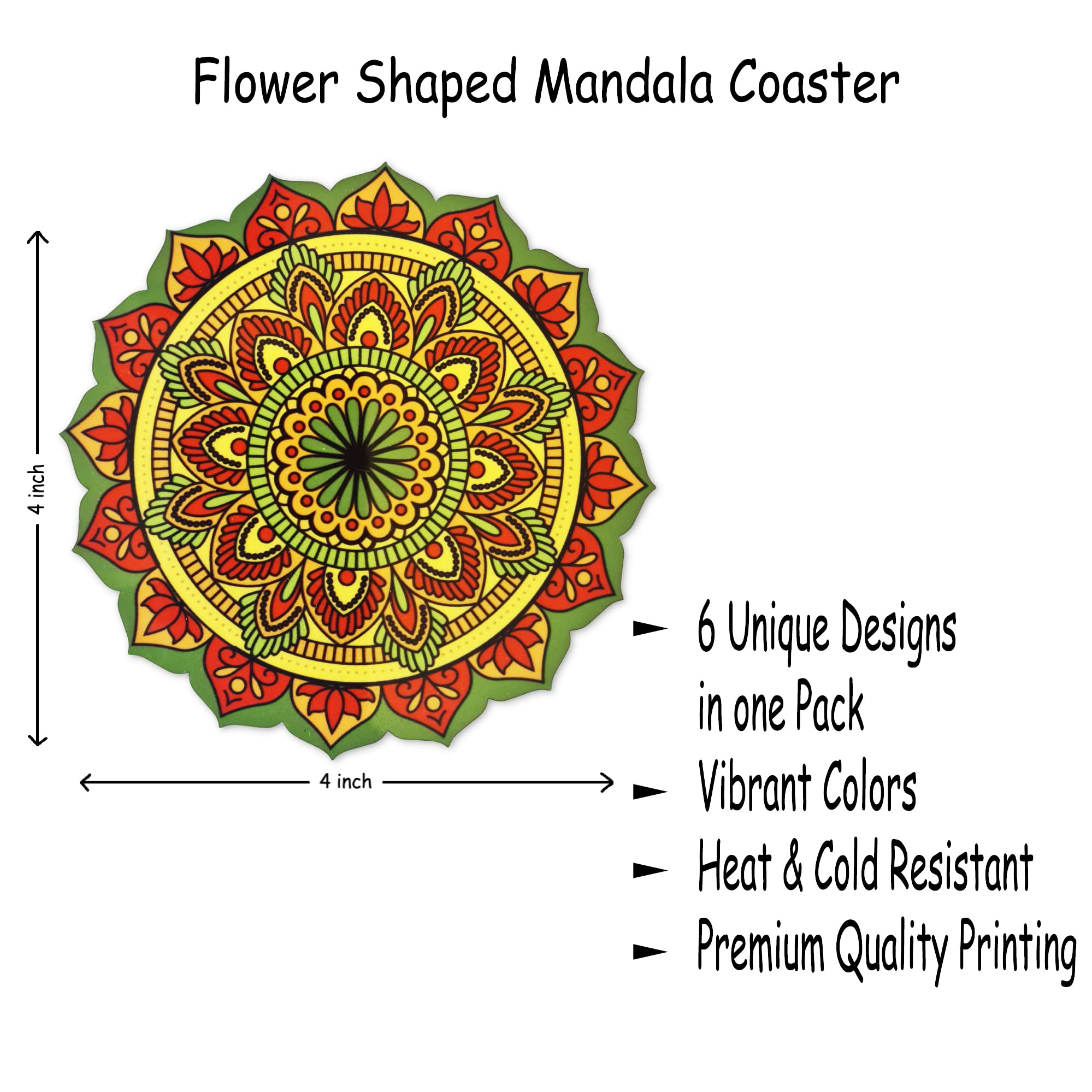Ambiyaa Pine Set Of 6 Mandala 4 Inch Coasters | Unique Handmade Designs | Flower Shaped | 10 Cm Diameter